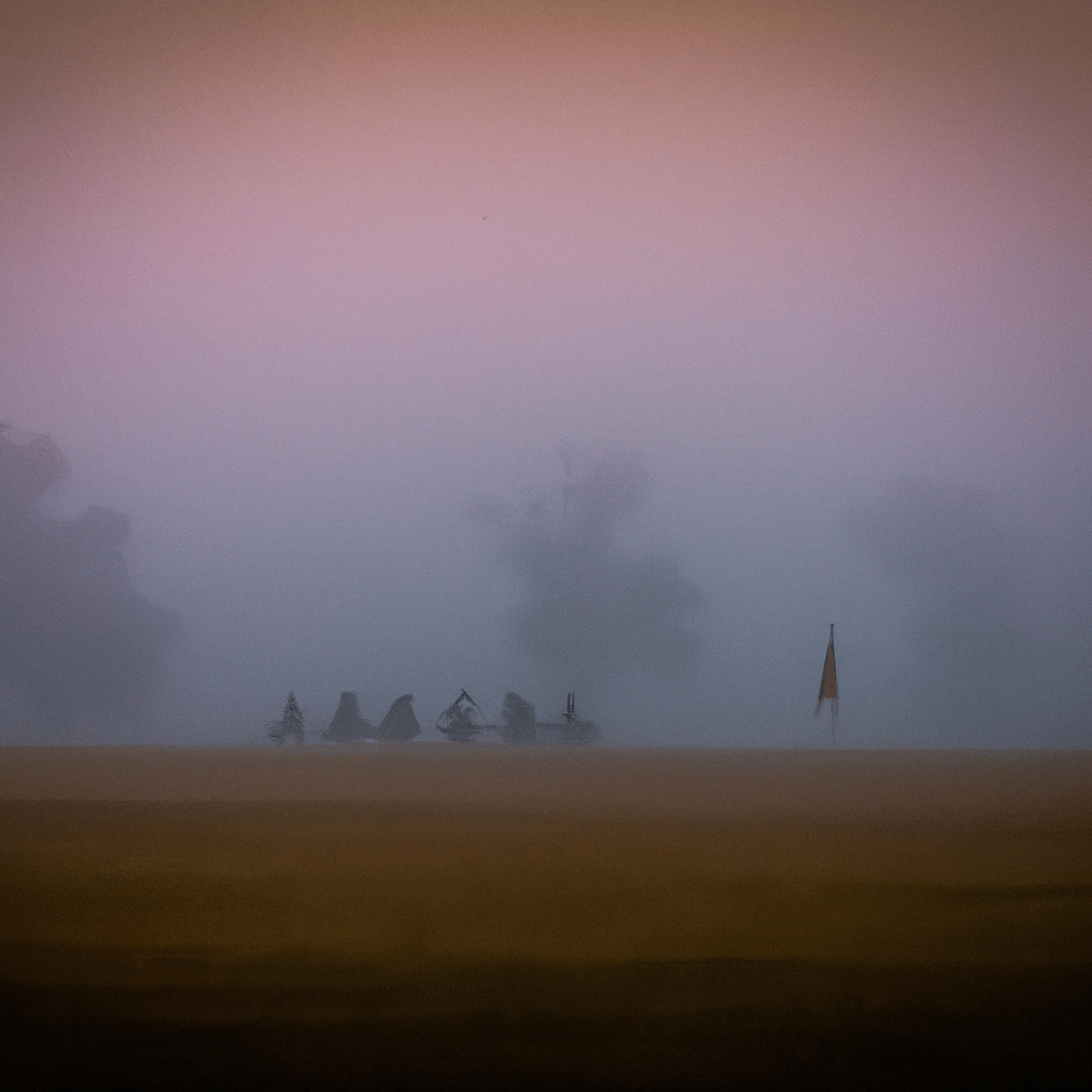 A Civil War battlefield on an early misty morning, color photo