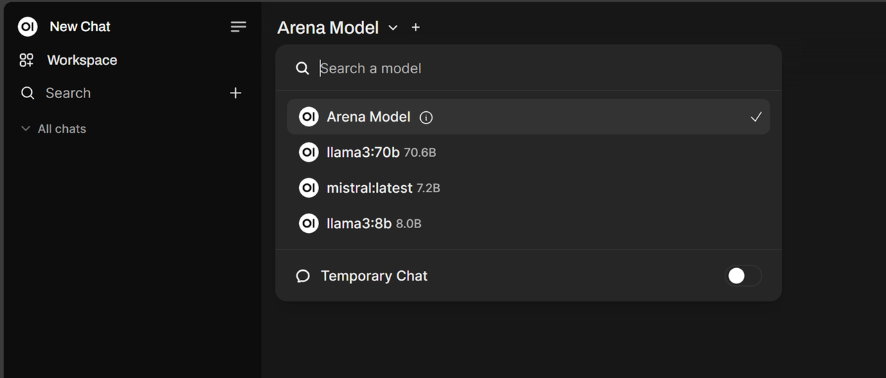 View the installed Mistral and Llama3 models in Open WebUI