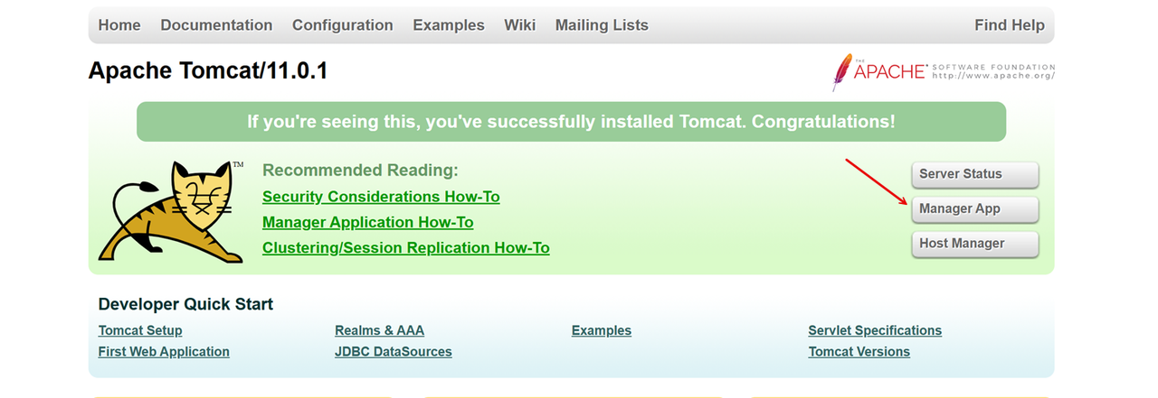 Open the Manager App in Apache Tomcat