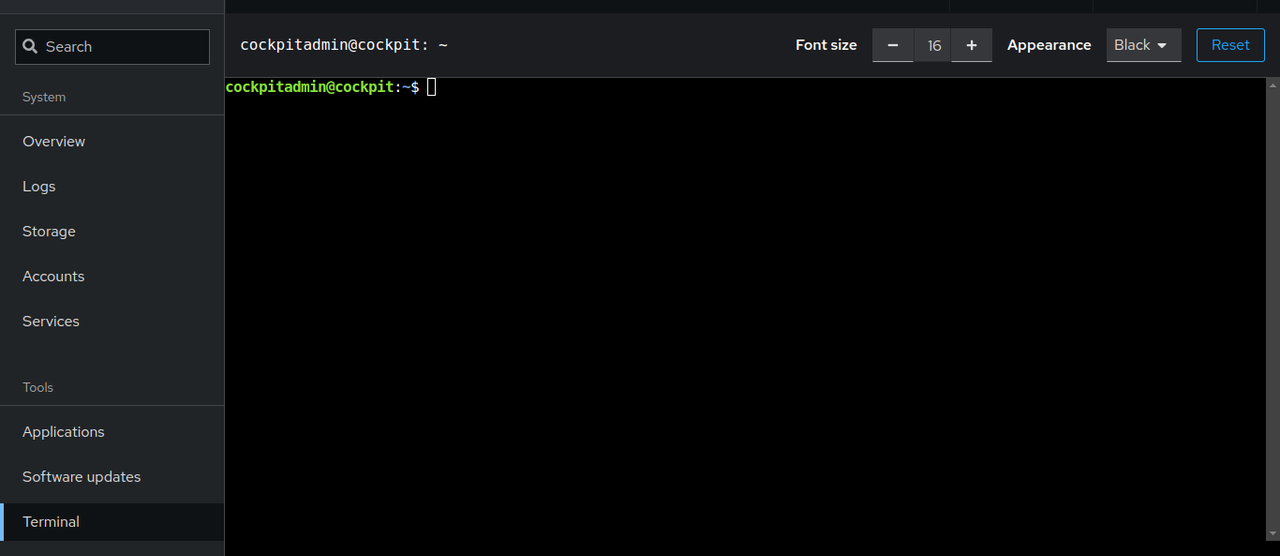 Cockpit's Terminal interface