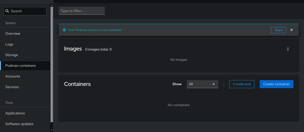 Cockpit's Podman Containers interface