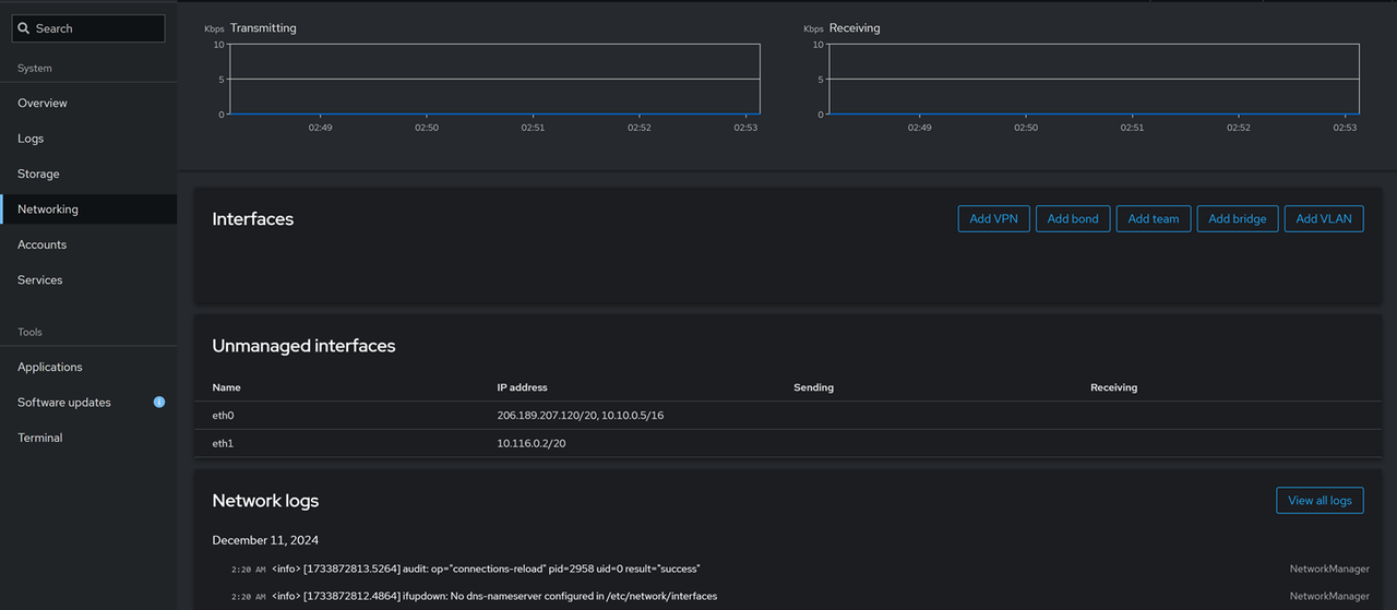 Monitor Server Network usage using Cockpit