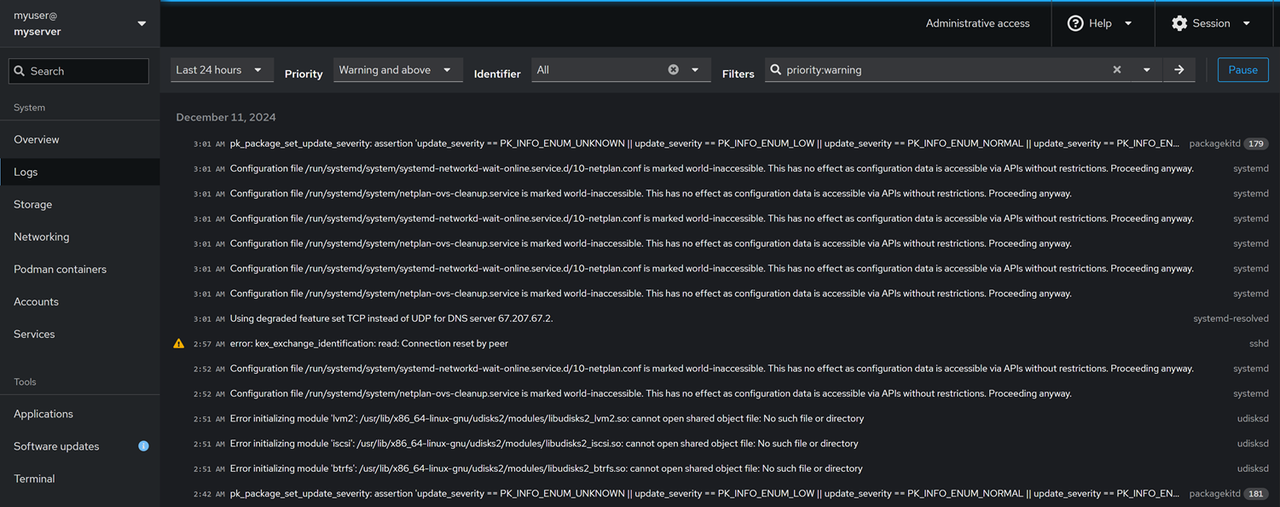 Monitor Logs using Cockpit