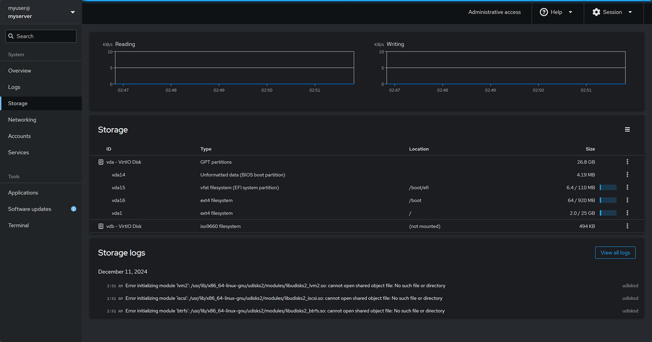 Manage Storage Usage using Cockpit