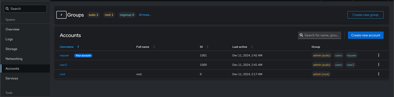 Manage User Accounts using Cockpit