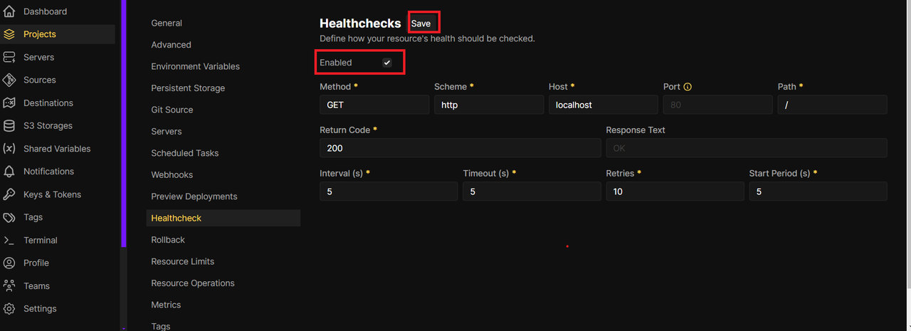 Enable Healthcheck