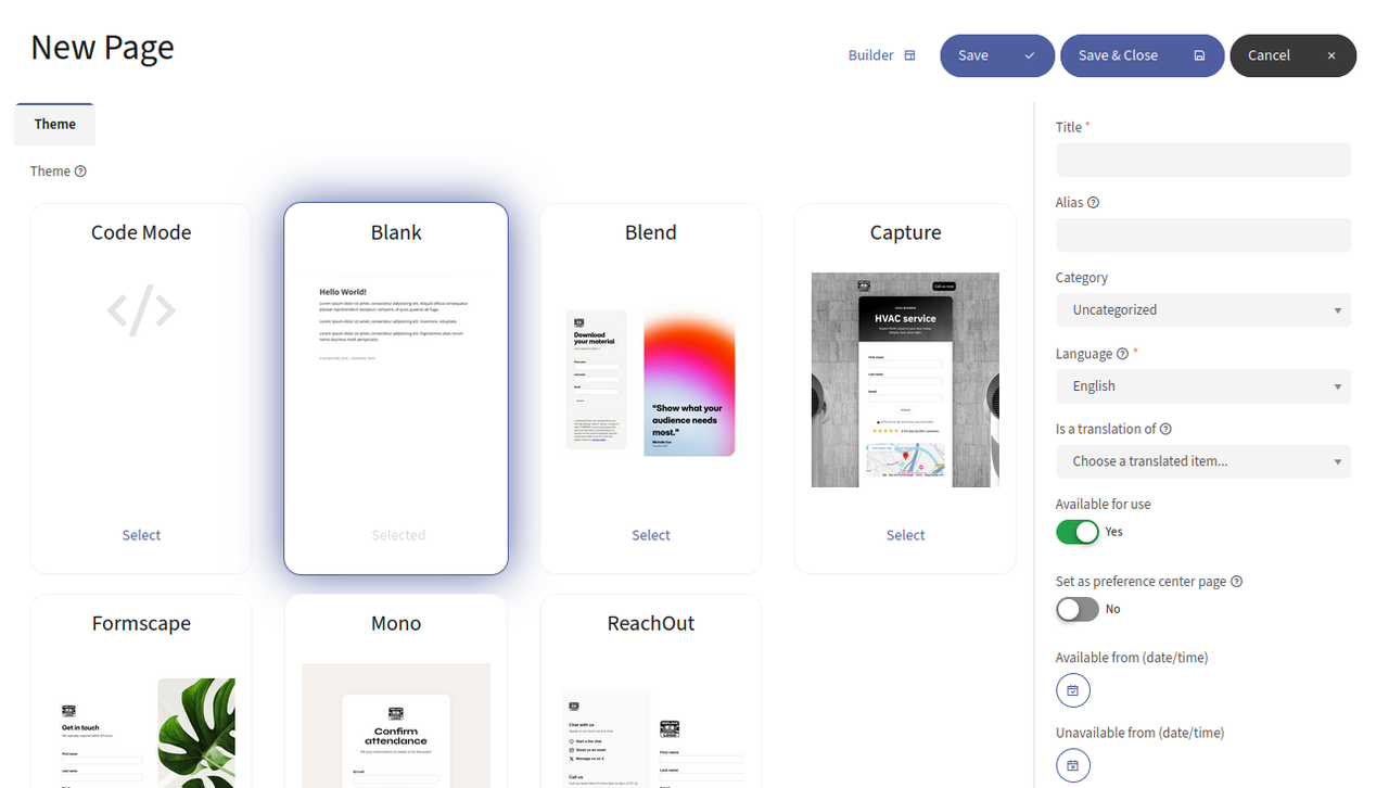 Create landing page