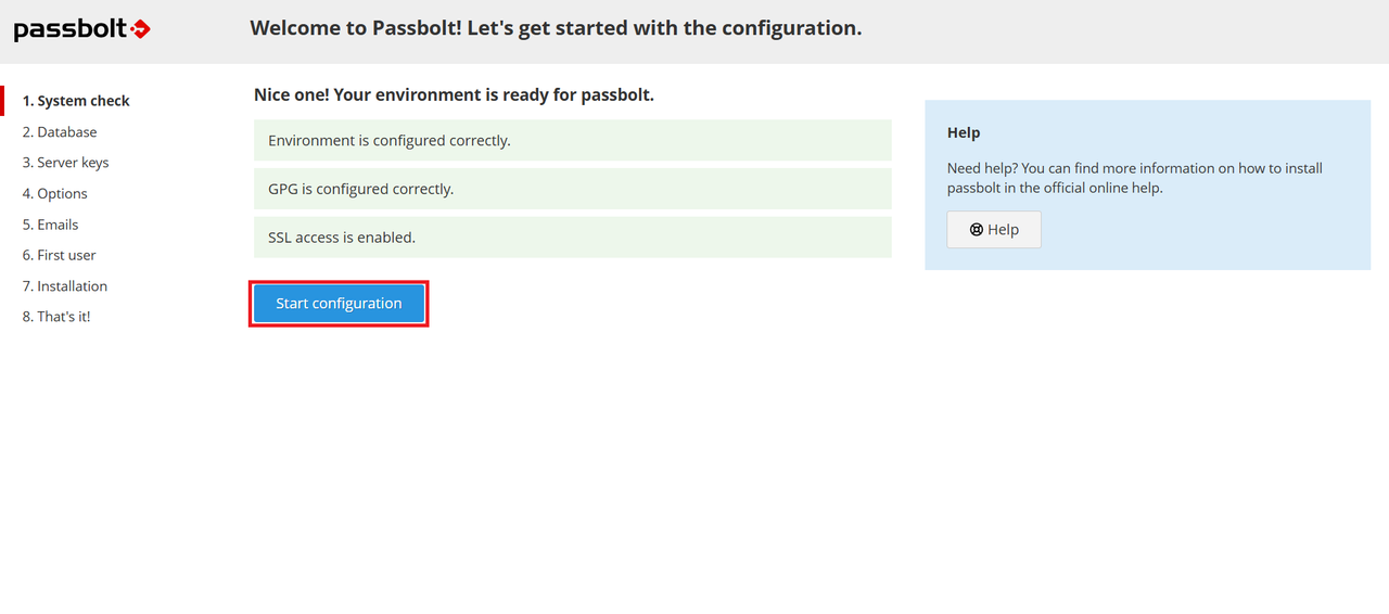 Passbolt Start Configuration