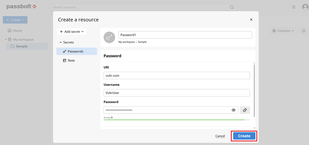 Passbolt Create Password Details