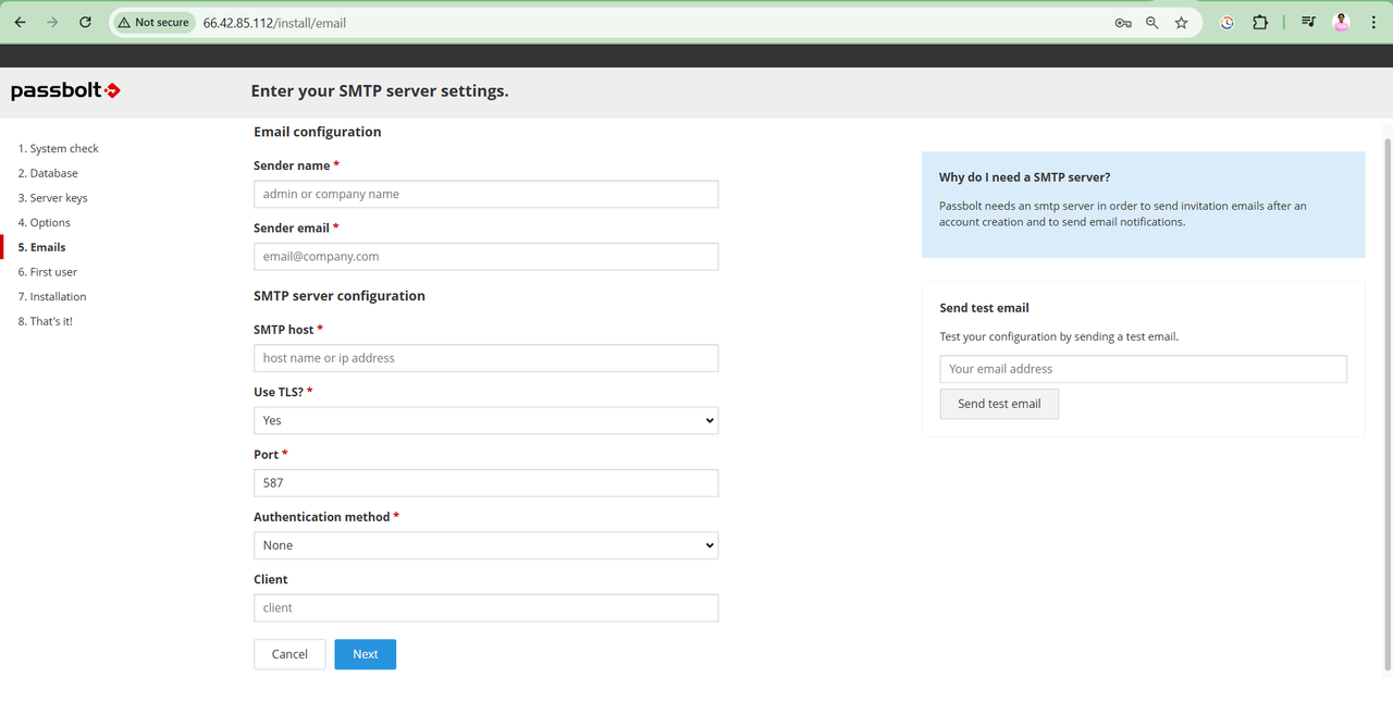 Passbolt email Configuration