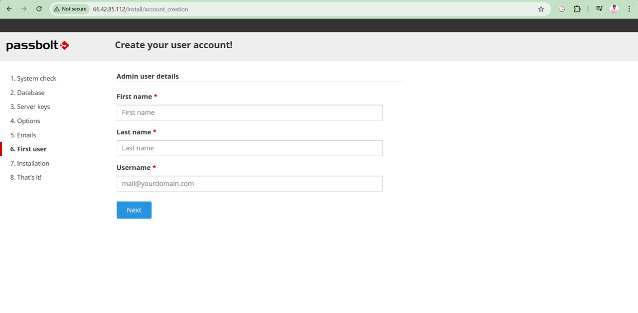 Passbolt Administrator Account Creation