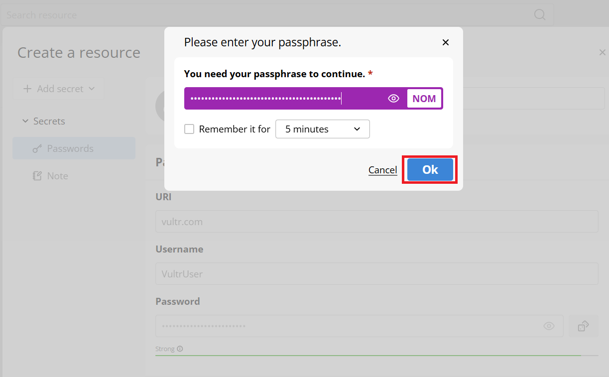 Passbolt Password Created
