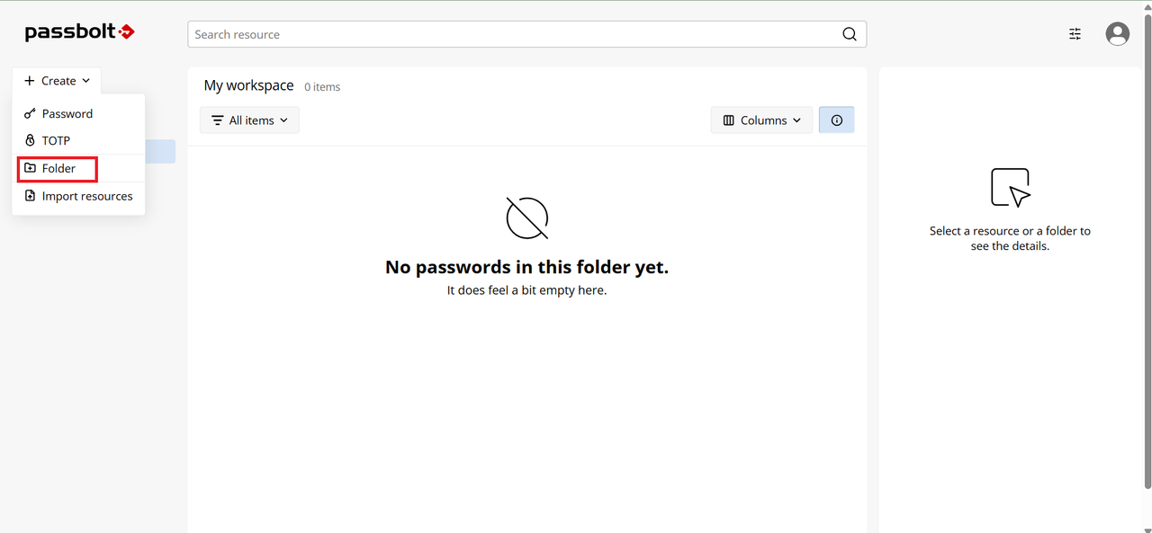 Passbolt Create Folder Option