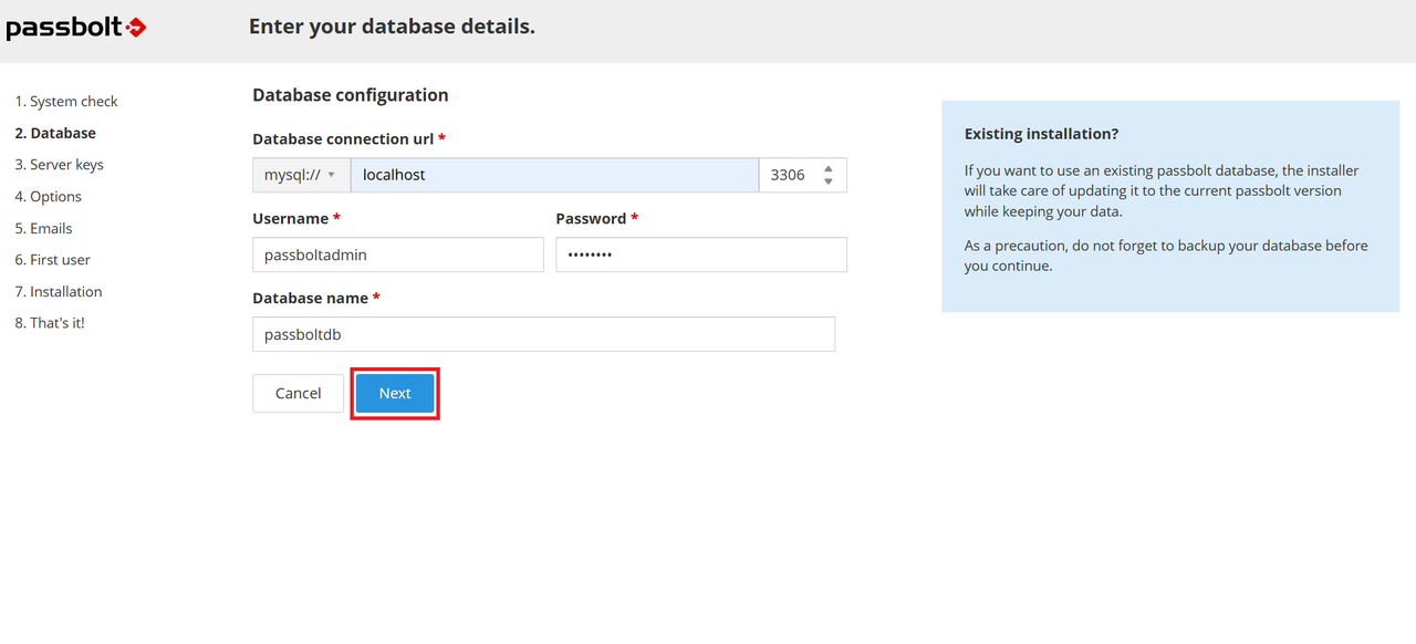 Passbolt Database Configuration
