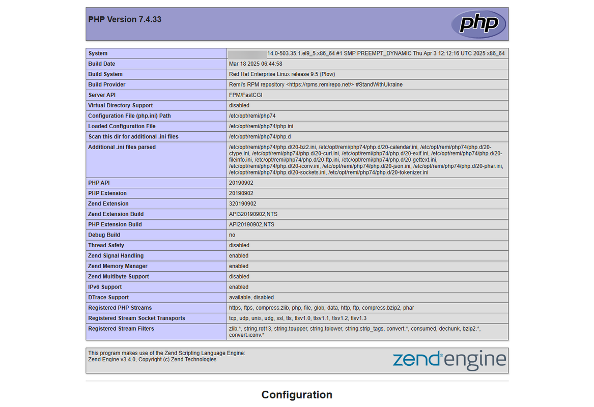 Accessing the PHP Information Page