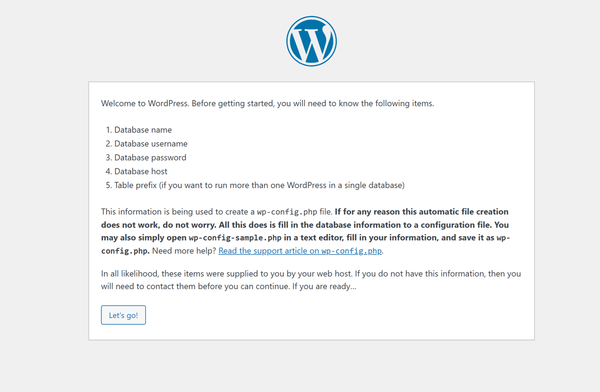 WordPress Setup Page