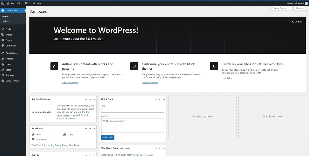 WordPress Backend Dashboard