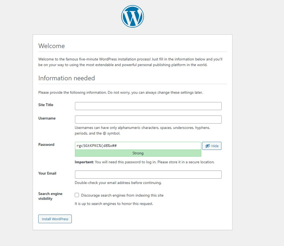 Setup the WordPress site details