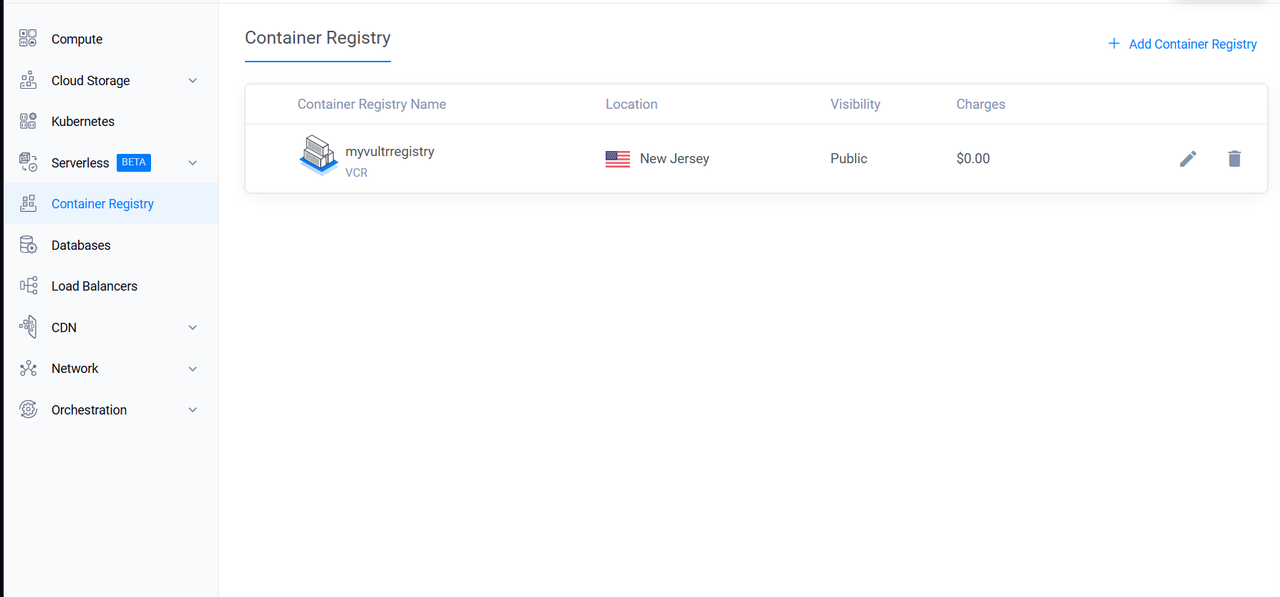 Vultr Container Registry