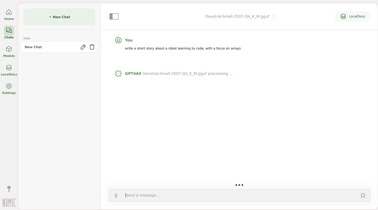 Enter a new text prompt in GPT4All