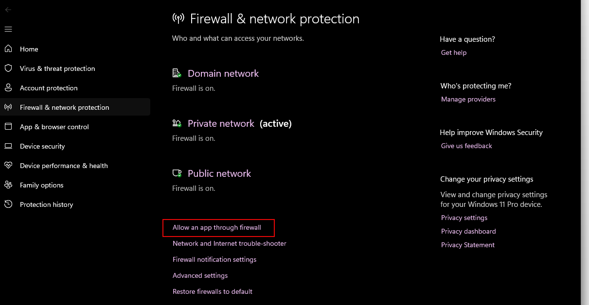 Allow an App through firewall