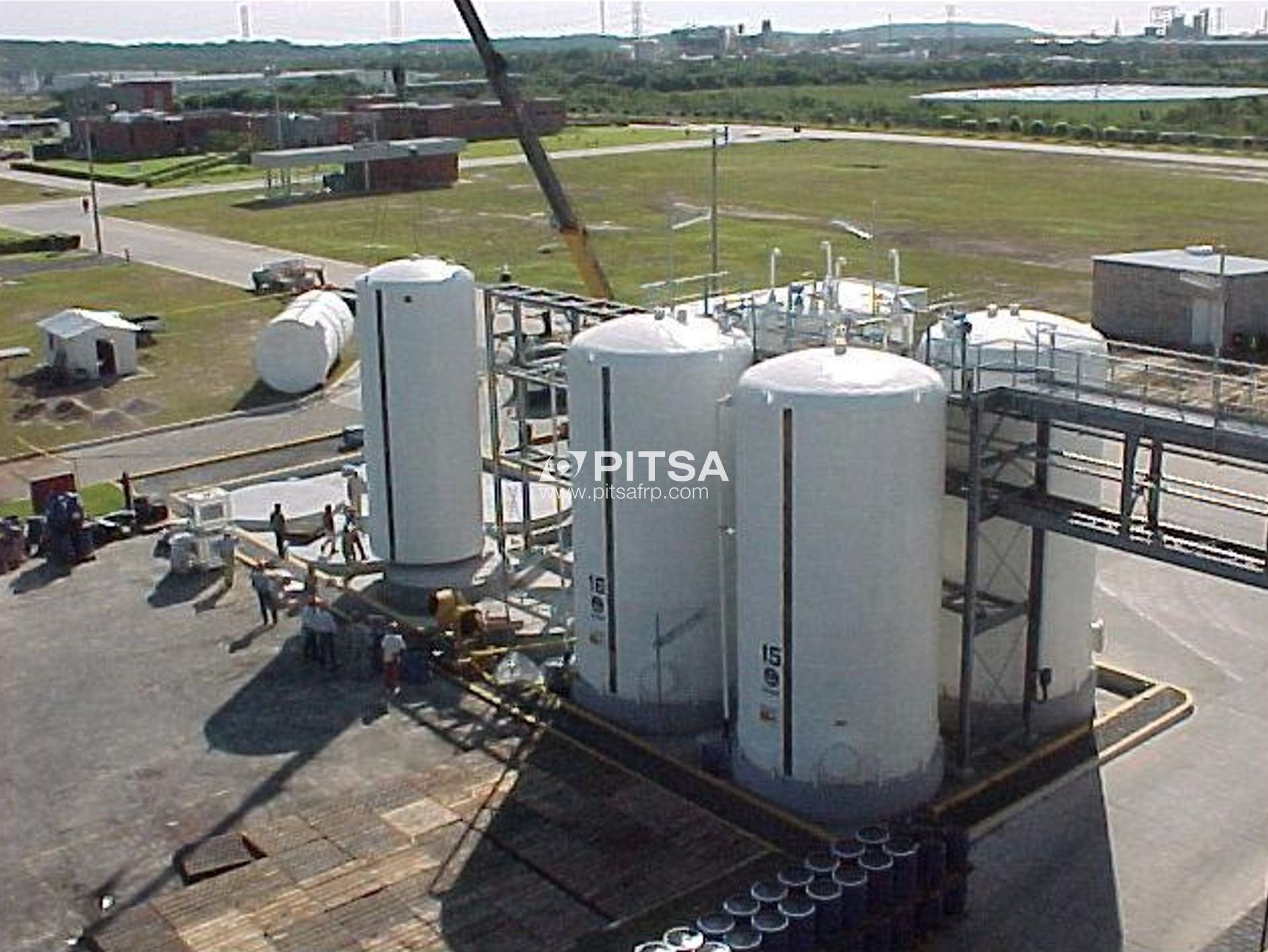 Installation of a multi FRP tank system at a BASF chemical facility.