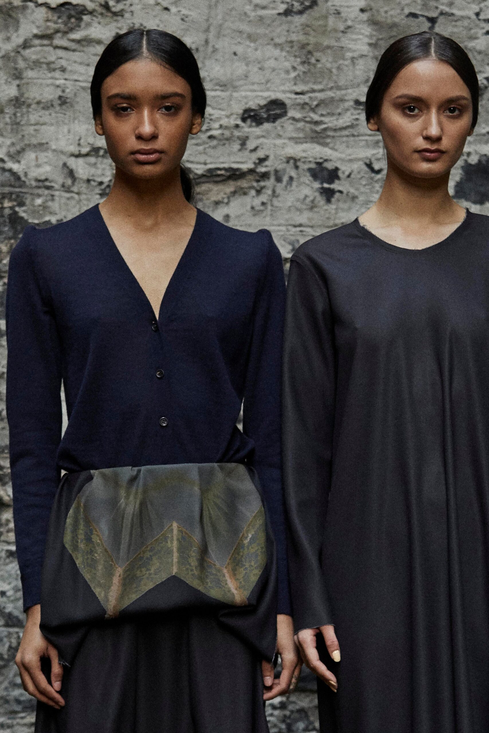 navy blouse gray dress