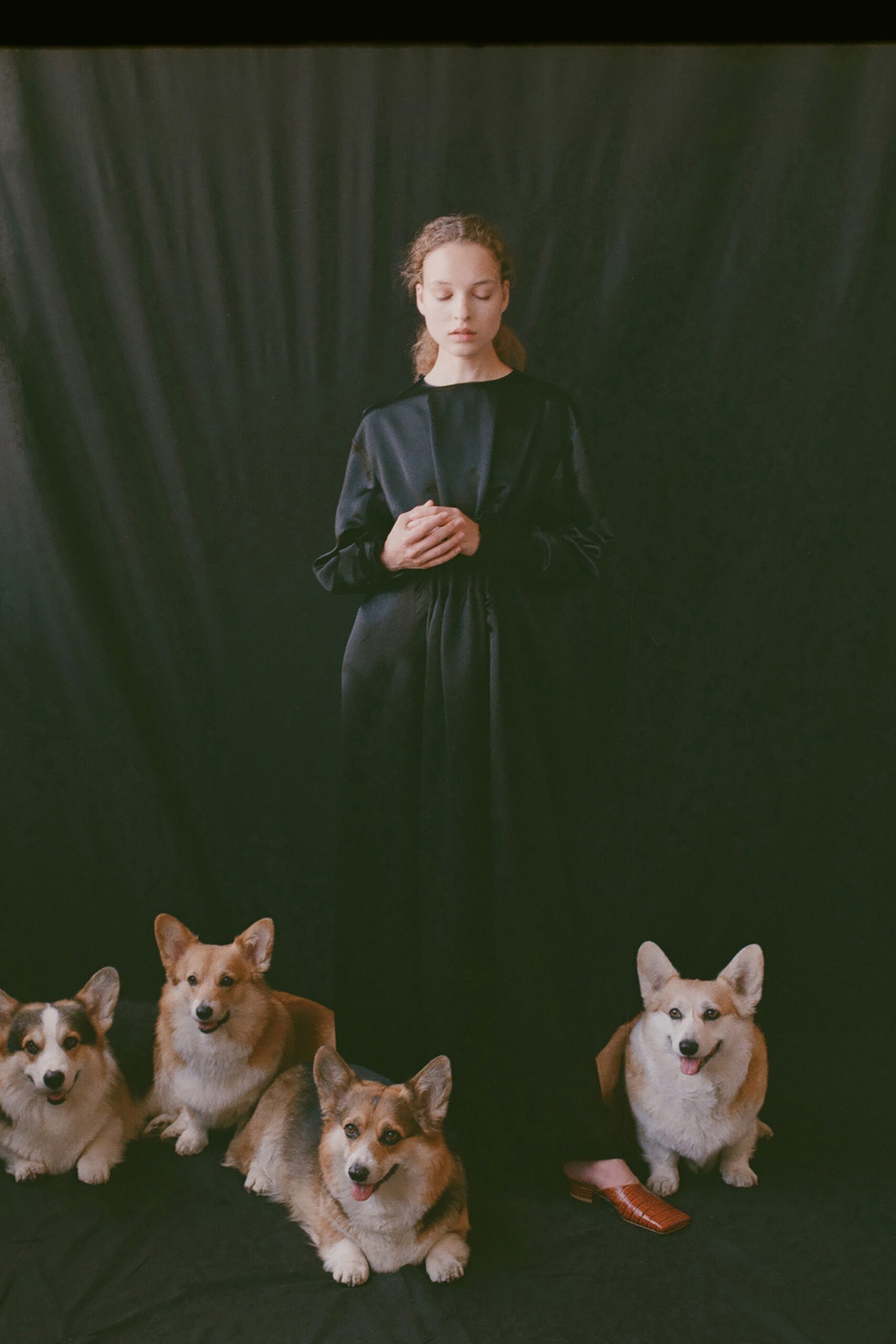 black silk long-sleeve dress