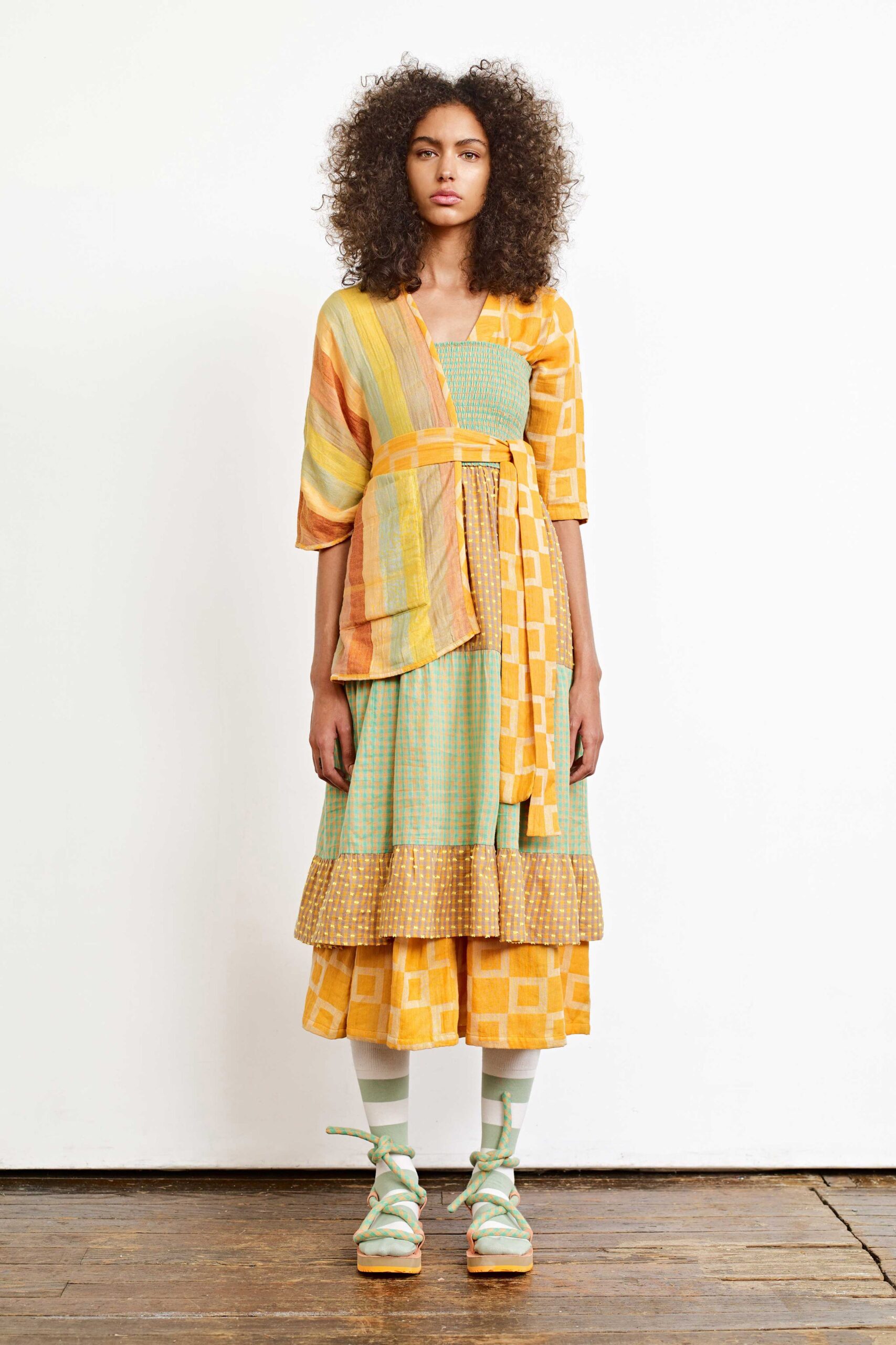 yellow and green layered dress