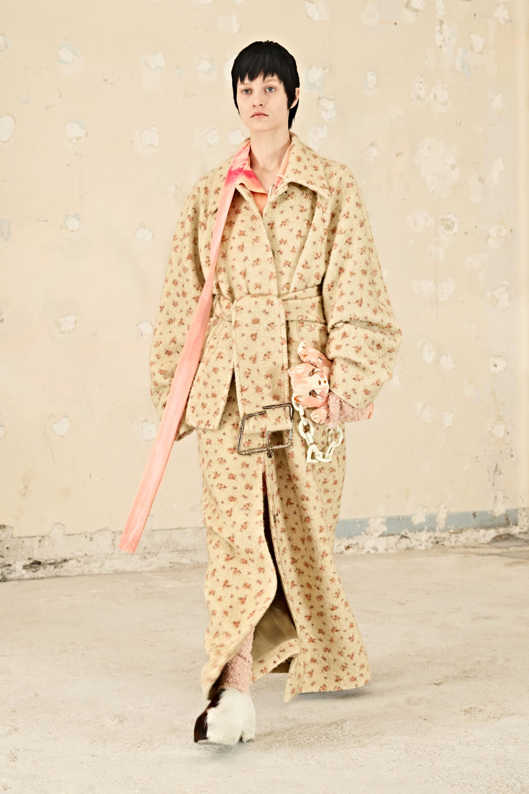 beige floral oversized coat