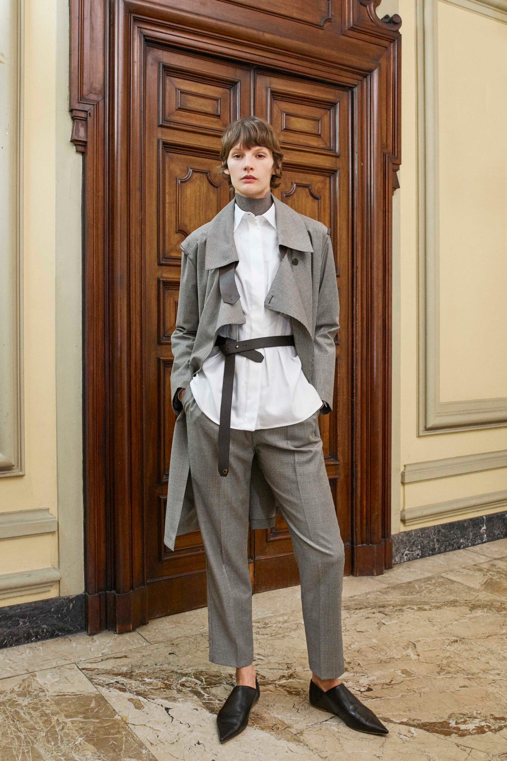 gray tailored trench coat