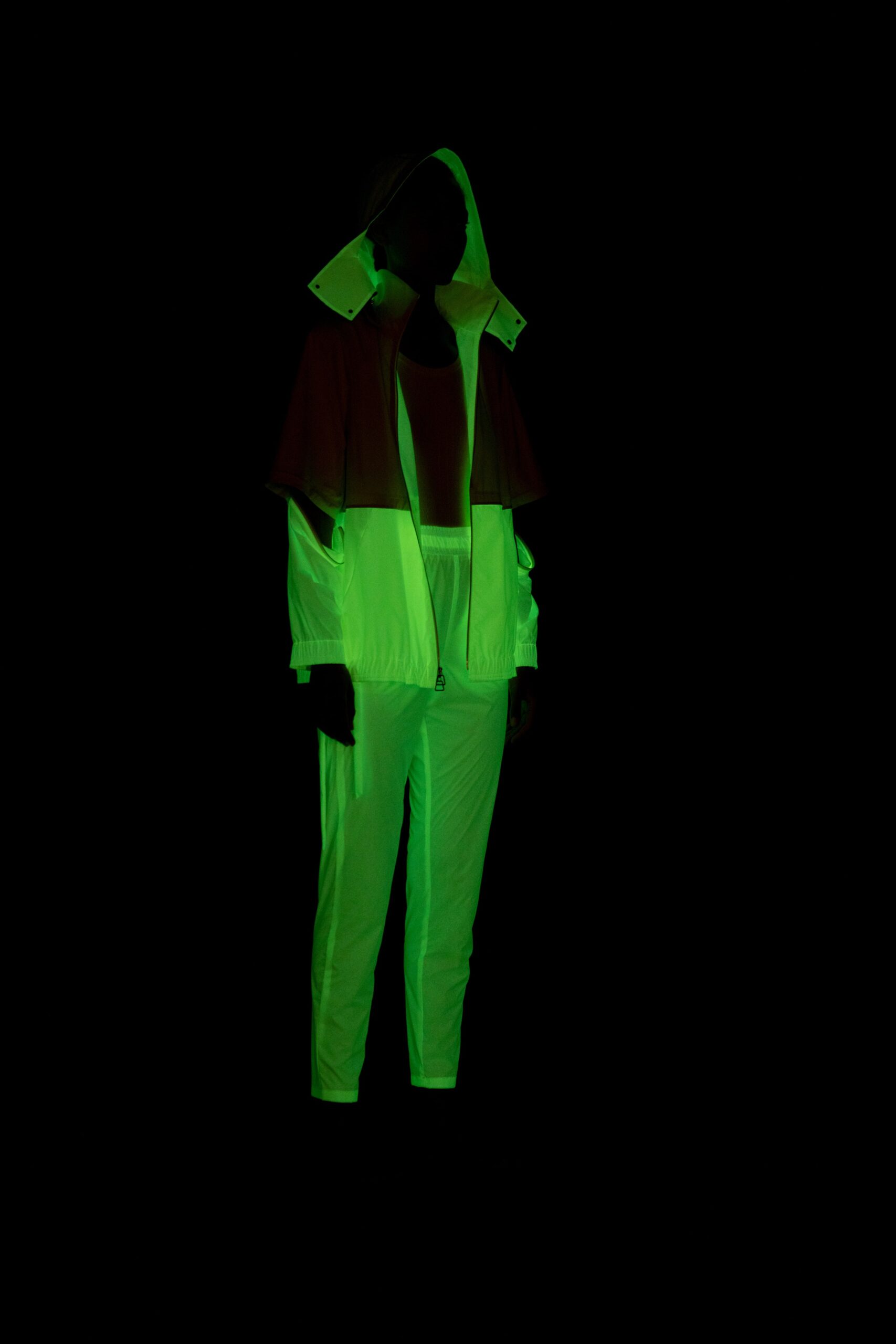 green vinyl hooded long-sleeve relaxed zippered shiny jacket