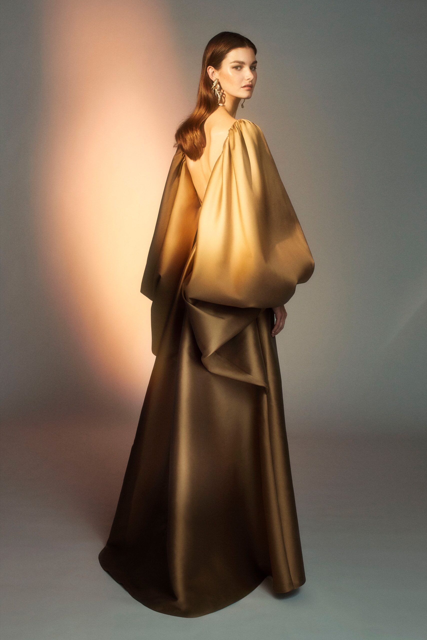 gold silk backless gown