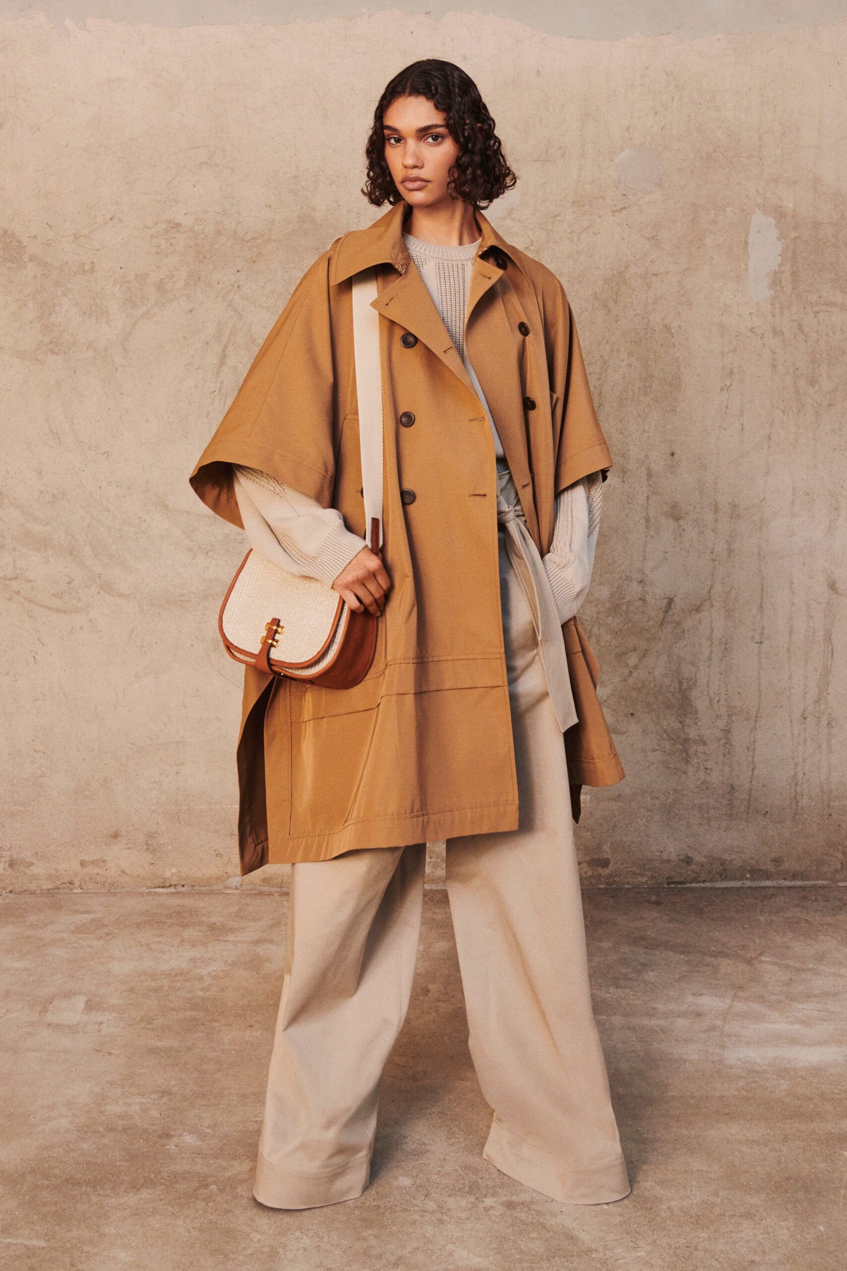 beige relaxed cape and pants