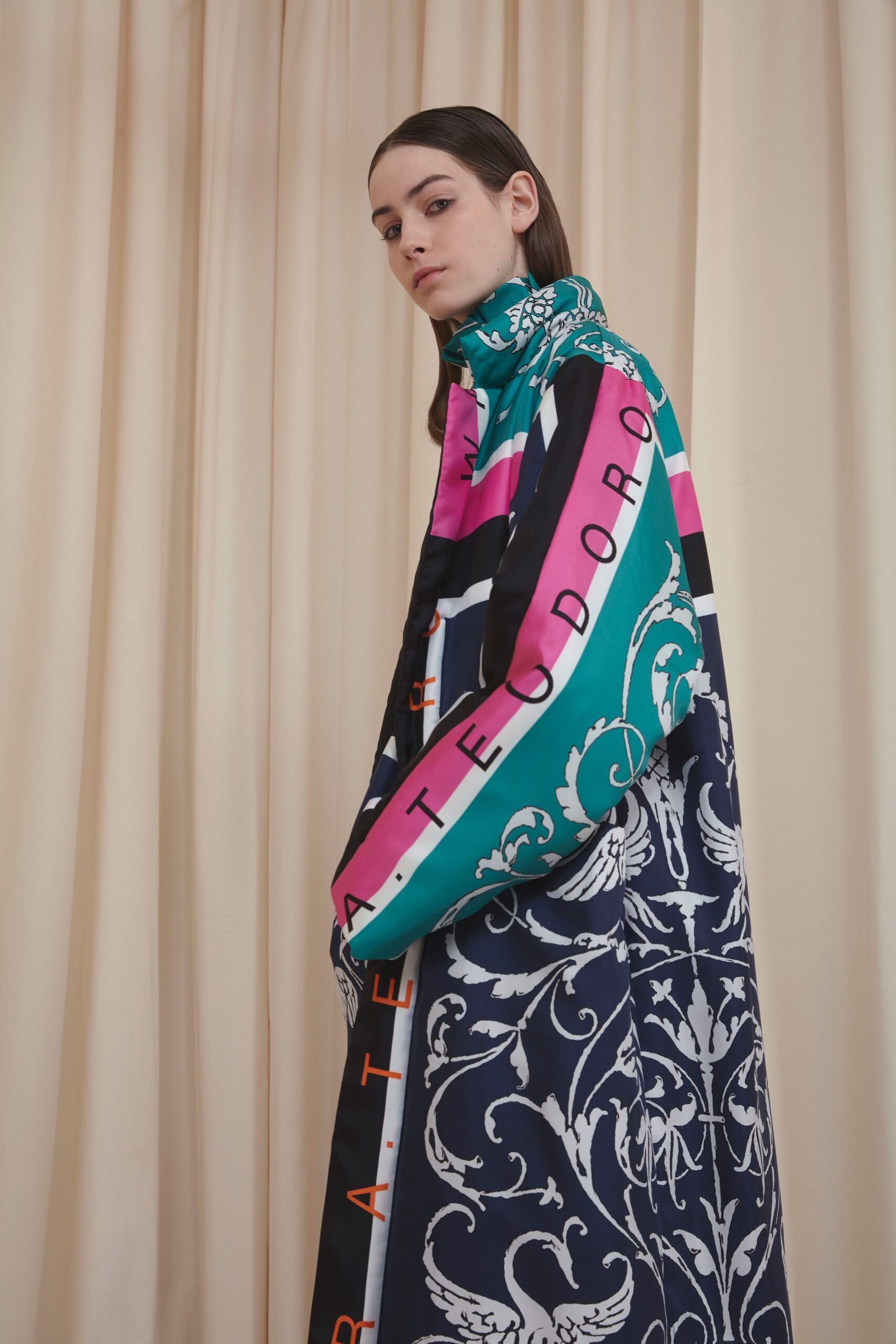 oversized printed silk coat