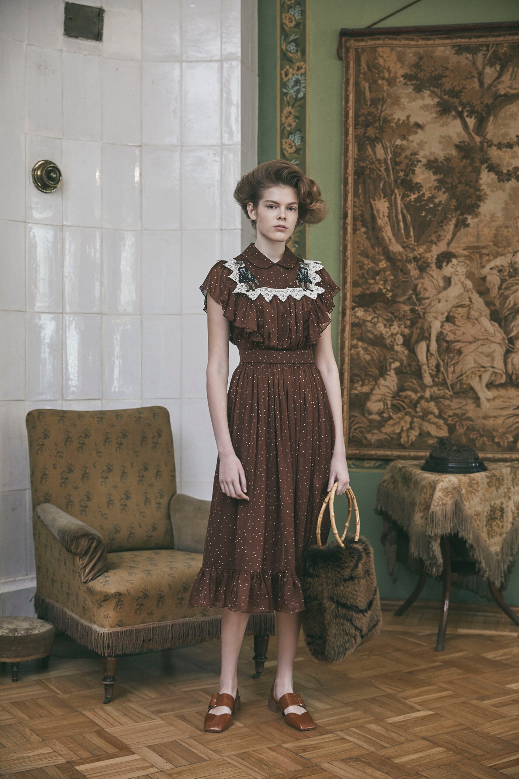 brown cotton midi dress