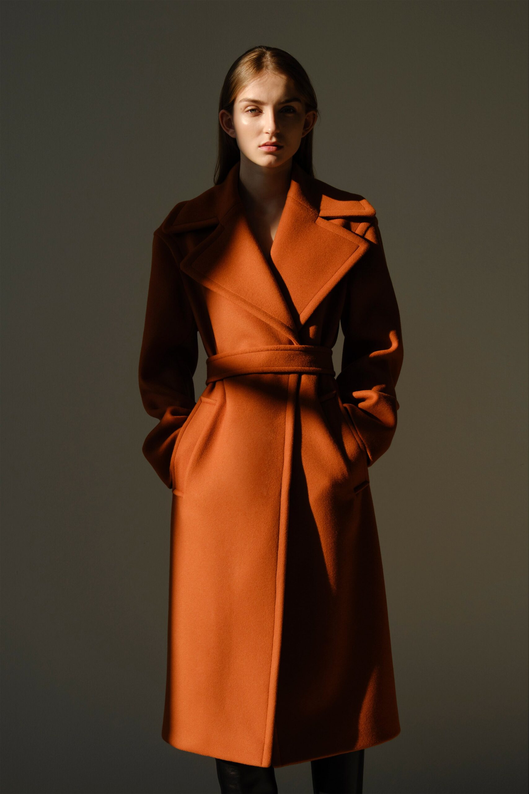 fitted orange wool coat