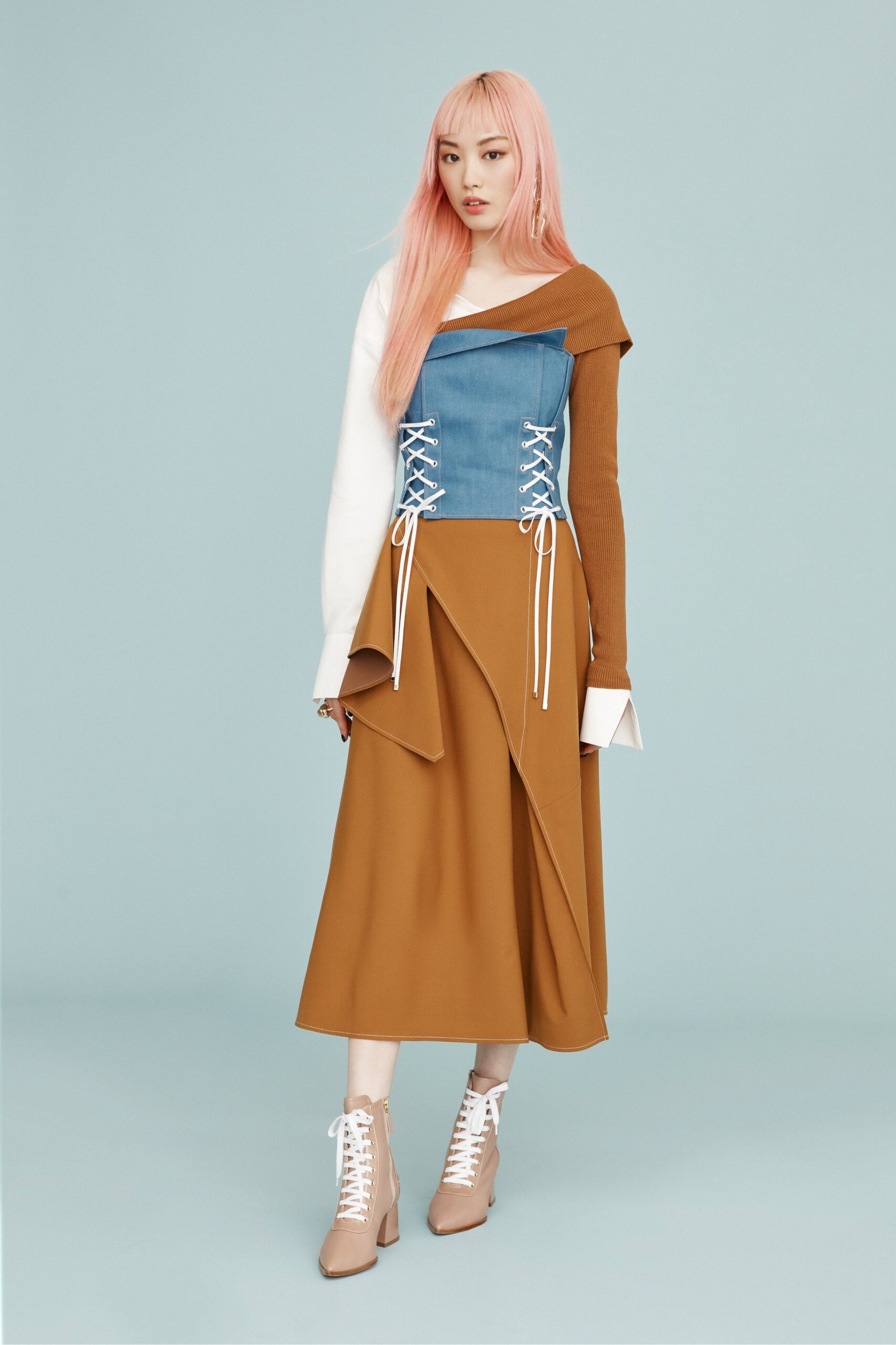 asymmetric layered top and midi skirt