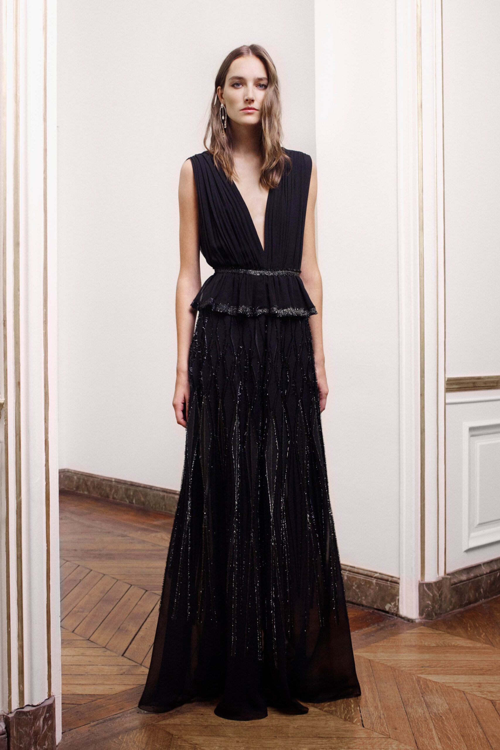 black silk sleeveless gown