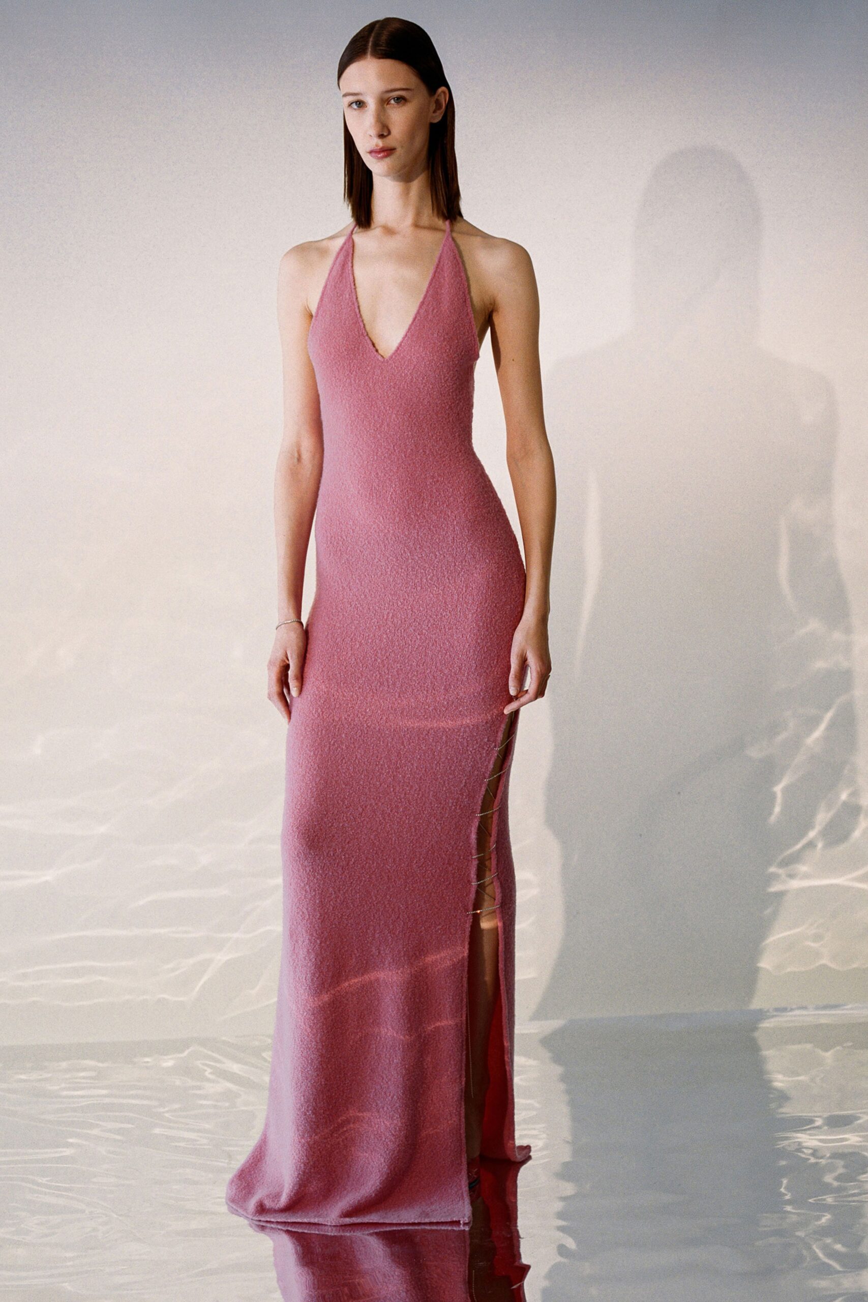fitted pink silk gown