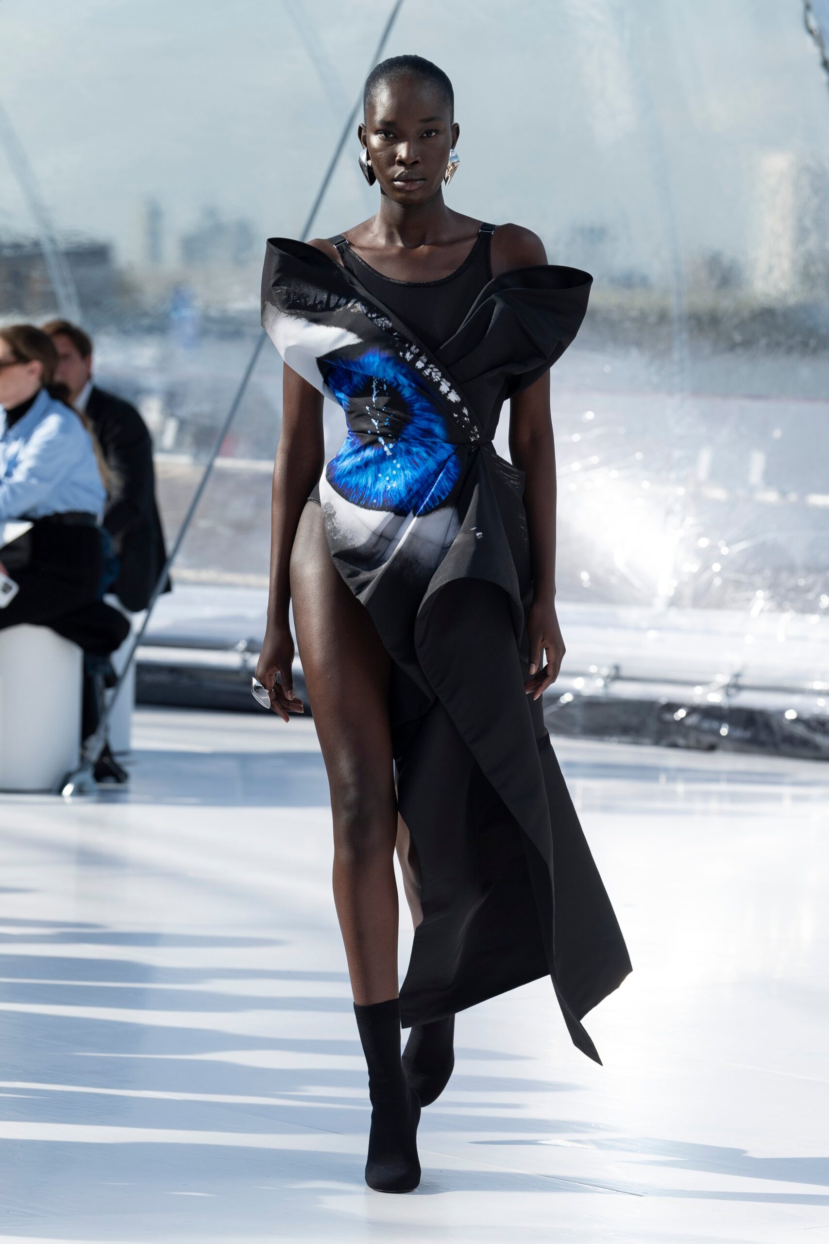black and blue asymmetric dress