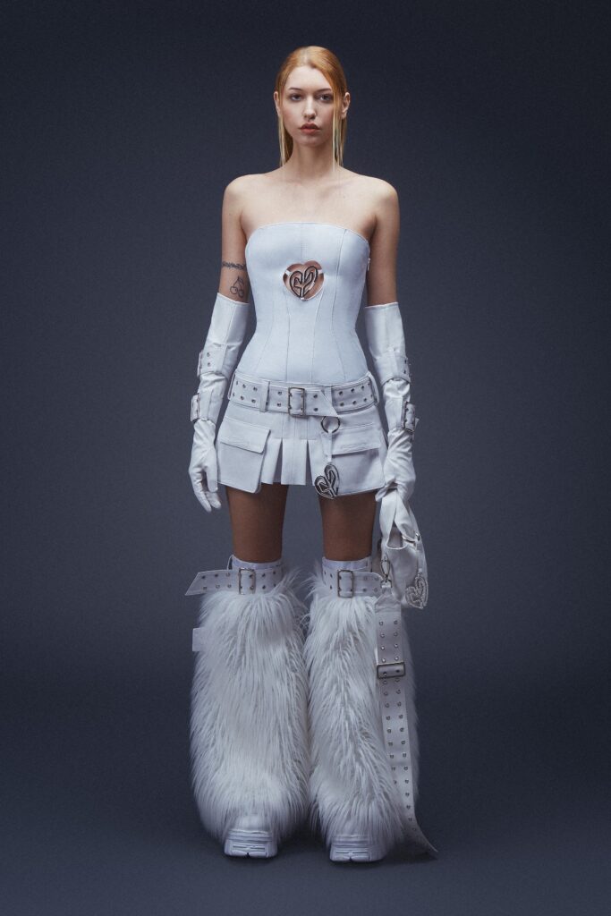 white leather corset and skirt