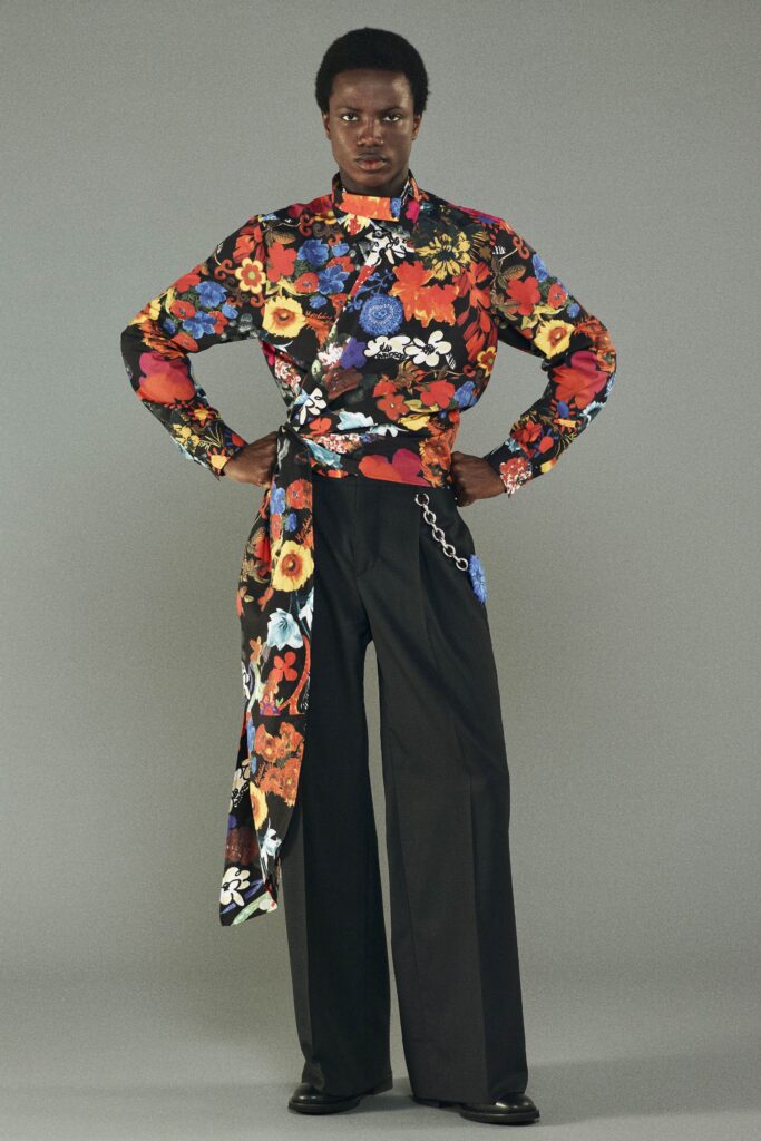 floral relaxed shirt with tailored pants