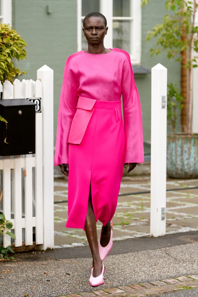 pink silk long-sleeve dress