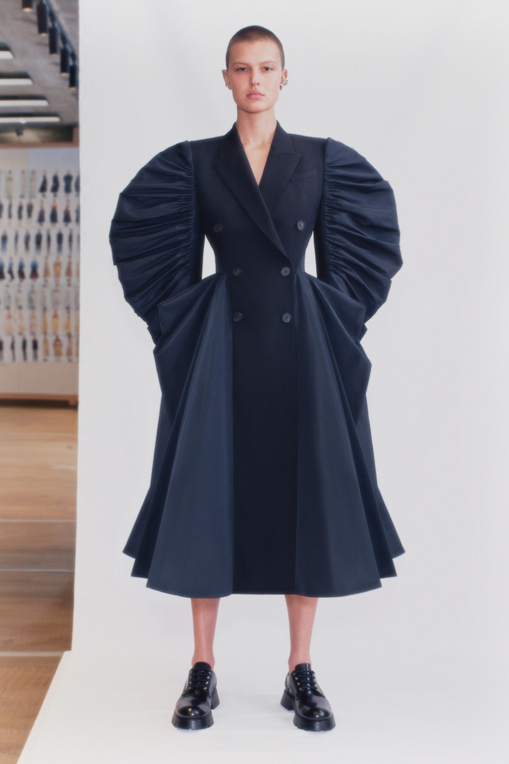 black pleated midi dress