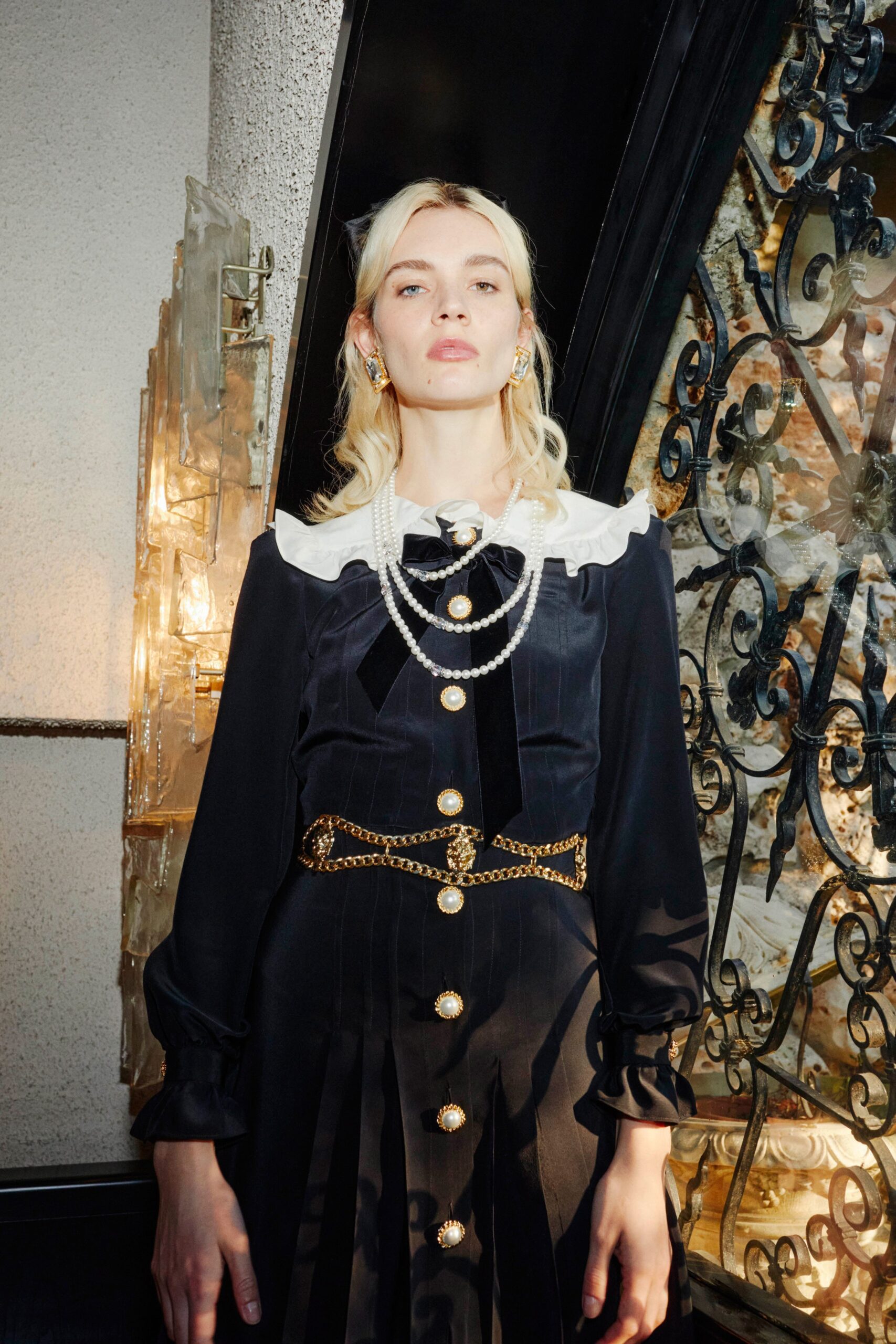 black silk collared midi dress