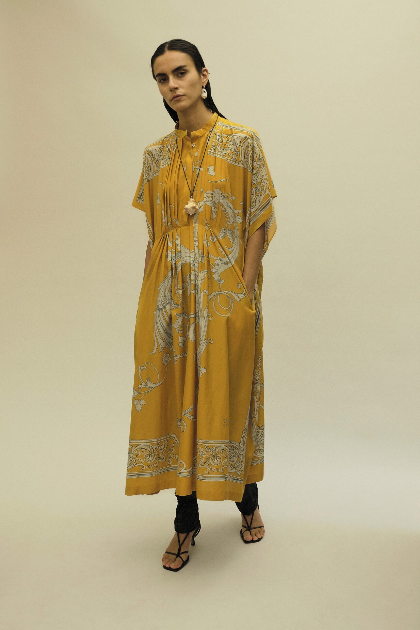 yellow printed relaxed dress