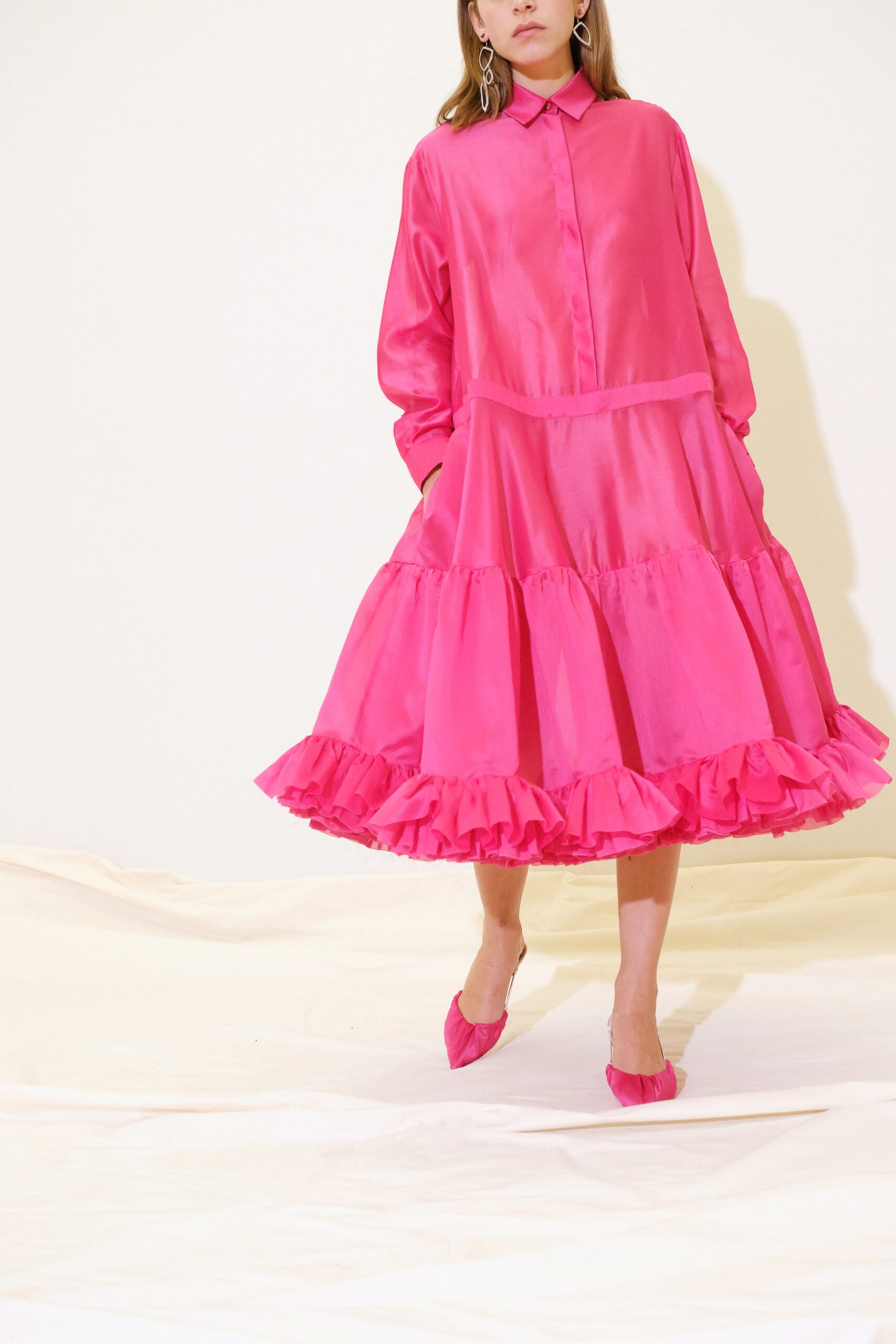pink silk relaxed midi dress