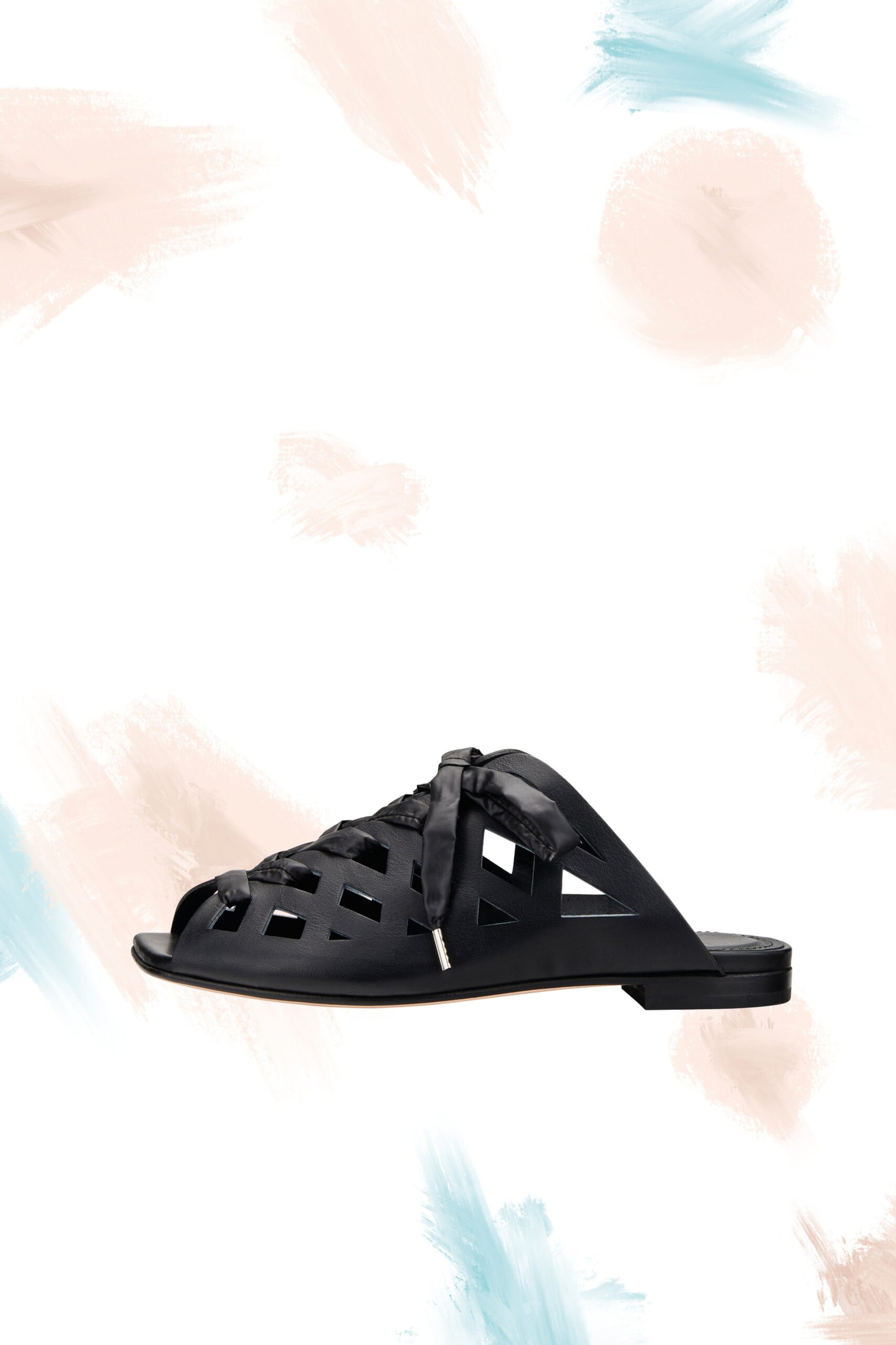 black leather cutout shoes