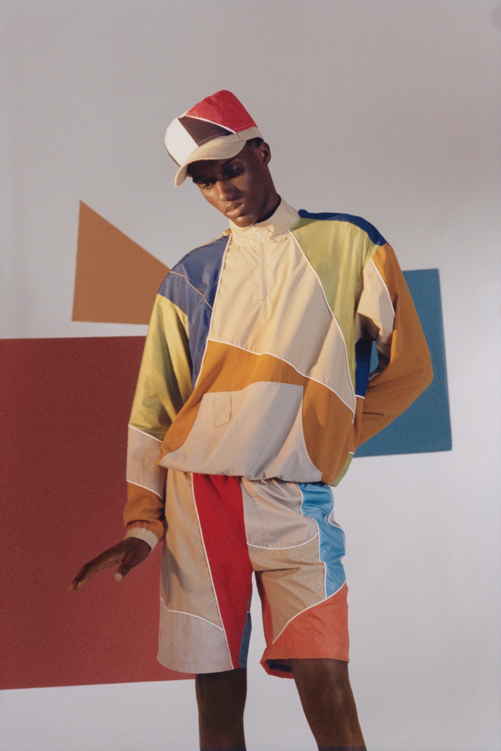 color-blocked top and shorts
